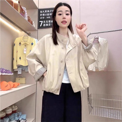 早秋撞色立领外套女短款2025春秋新款小个子休闲宽松工装夹克上衣