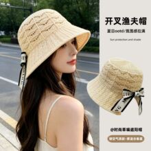 韩系渔夫帽女夏季后开叉蝴蝶结遮阳防晒盆帽时尚百搭太阳帽子