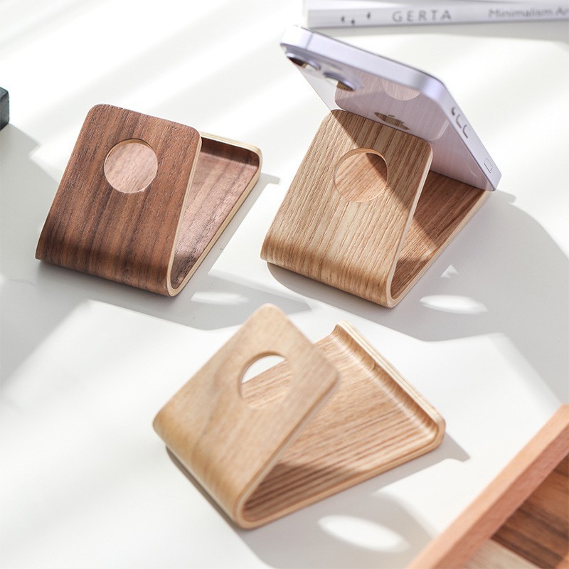 Teléfono móvil soporte de madera personalizado mayorista integrado formado base de madera sólida escritorio perezoso estante de adornos