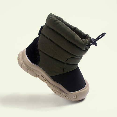 Winter New Fleece Lined Warm Drawstring Children's Snow Boots Casual Fashion Color Block Soft Sole Boots for Boys and Girls Cotton Shoes