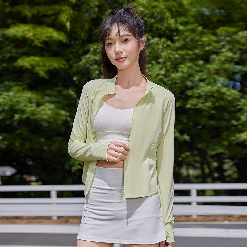 Прямая трансляция, облегающая короткая одежда с воротником-стойкой из ледяного шелка, солнцезащитная одежда для женщин, трансграничная спортивная ветровка для путешествий на открытом воздухе, одежда для велоспорта, которую можно открывать дважды