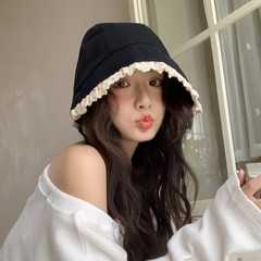 新商品のレトロなロリレースの漁師の帽子の女性の夏の韓系の高級感は顔の小さい純色の盆の帽子の日よけの帽子を現します。