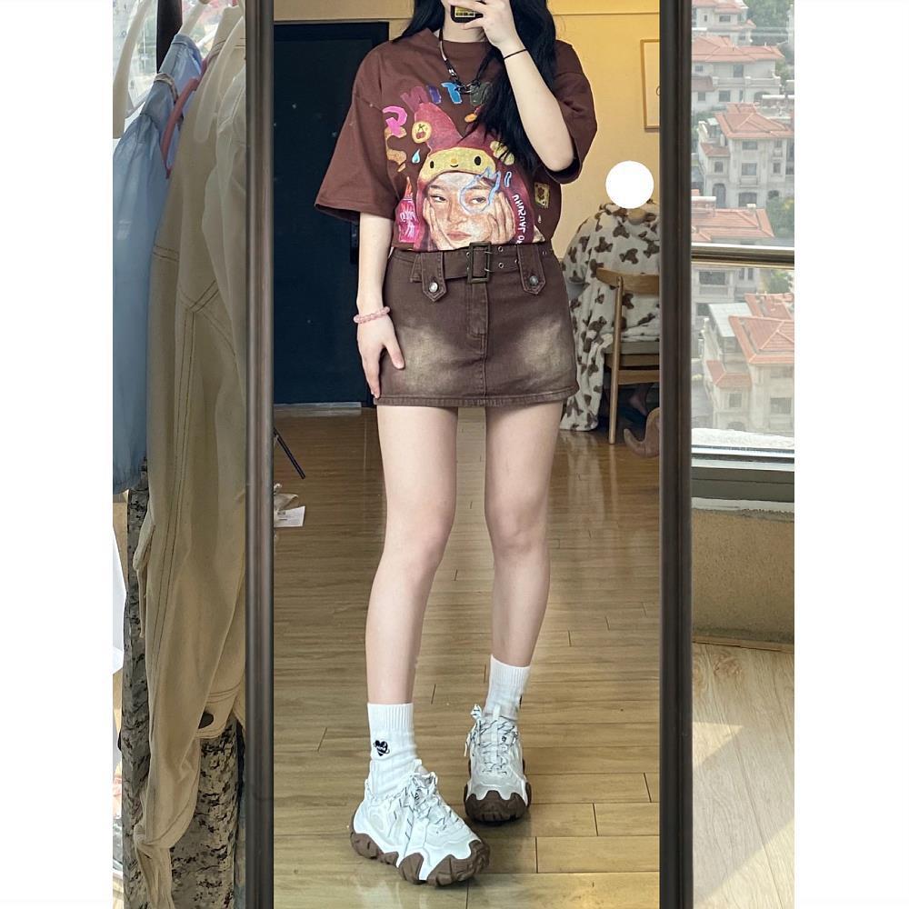 Brown summer retro denim skirt