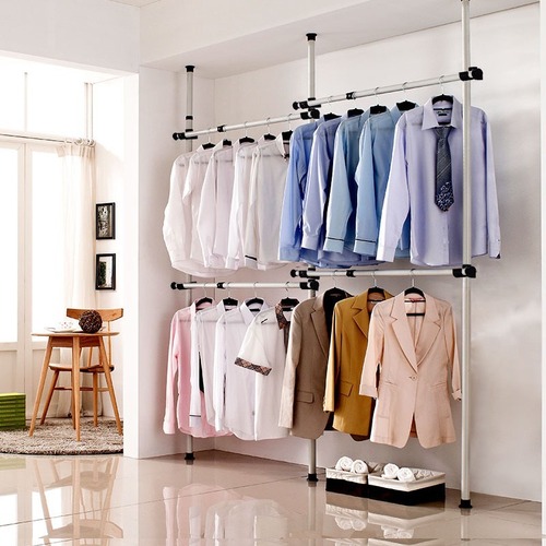 Floor-to-ceiling open wardrobe indoor multi-functional retractable clothes hanger without drilling installation simple coat rack
