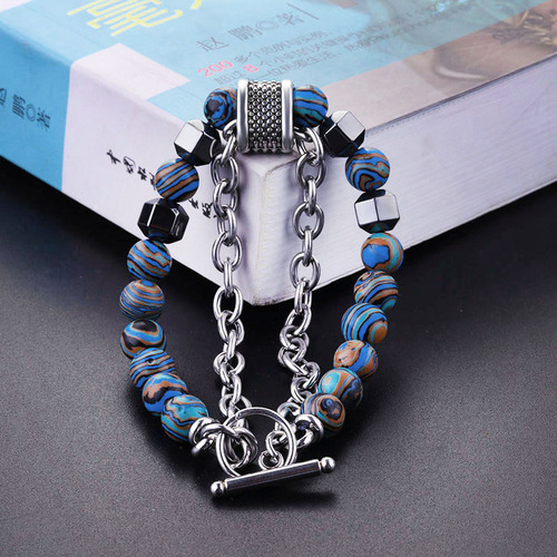 European and American men's malachite bracelet metal beads hip hop new fashion bracelet bracelet wholesale