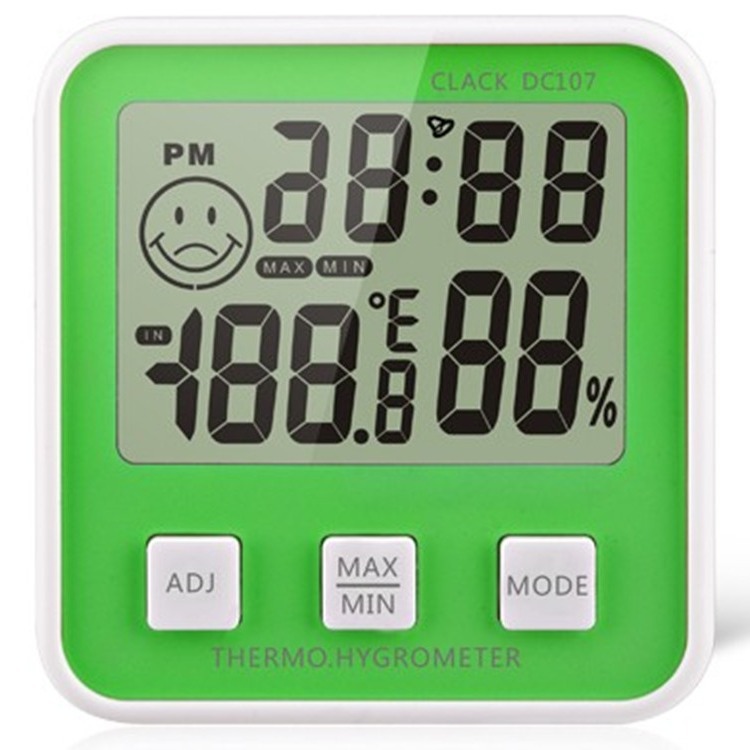 卡通表情温湿度计DC107电子温度计 湿度计 带时间 室内测温表