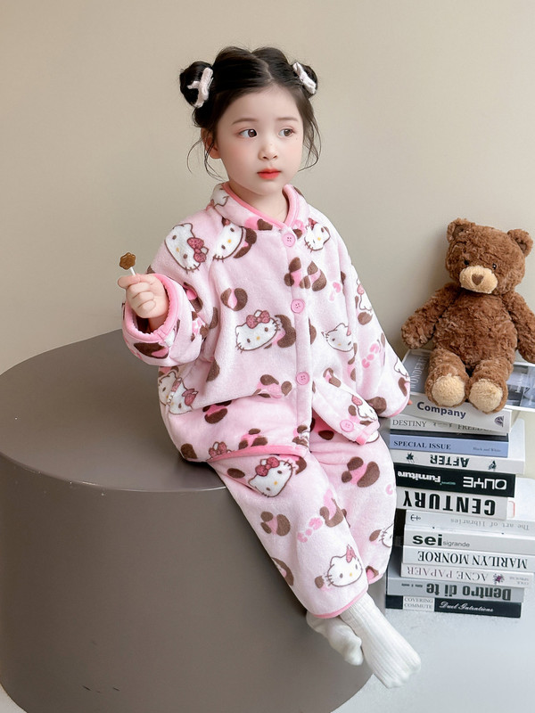 女童睡衣秋冬款2025开衫法兰绒套装小女孩宝宝珊瑚绒保暖公主家居|undefined