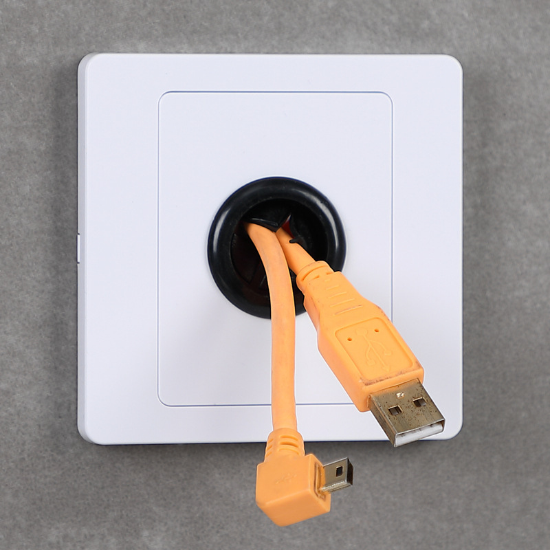Panel en blanco con agujero de salida de cableado cubierta tipo 86 cableado con agujero de tapón de goma perforado caja de conexiones de placa blanca