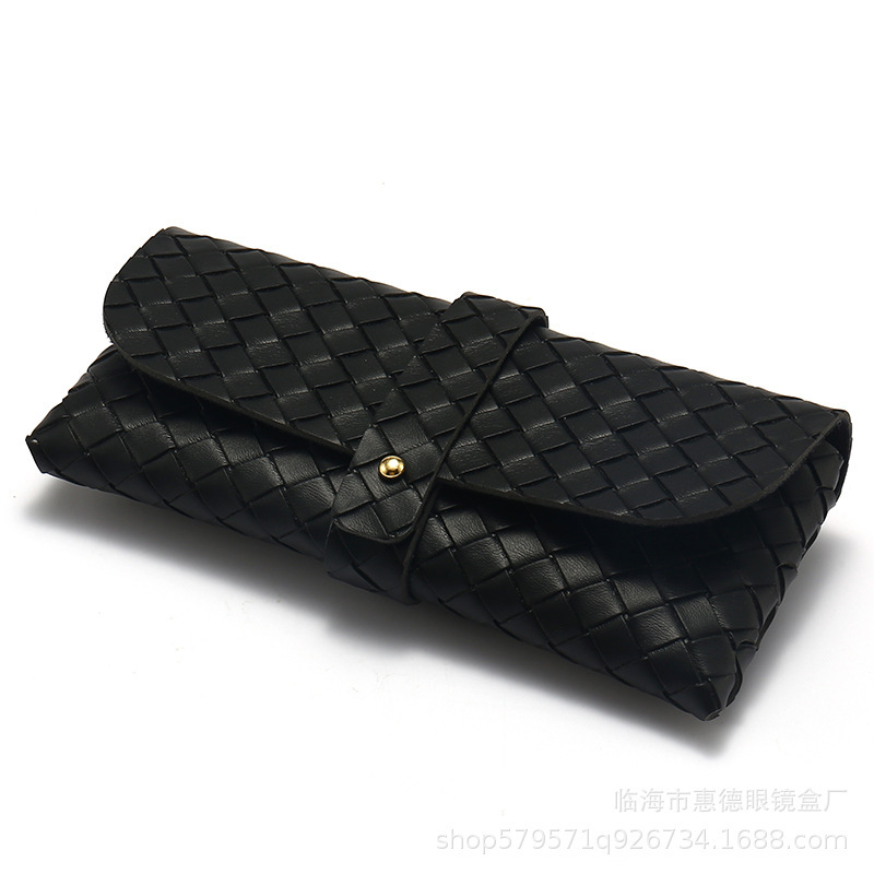 厂批眼镜盒现货新款单钉皮质墨镜包手工编织太阳镜盒子可印LOGO|undefined