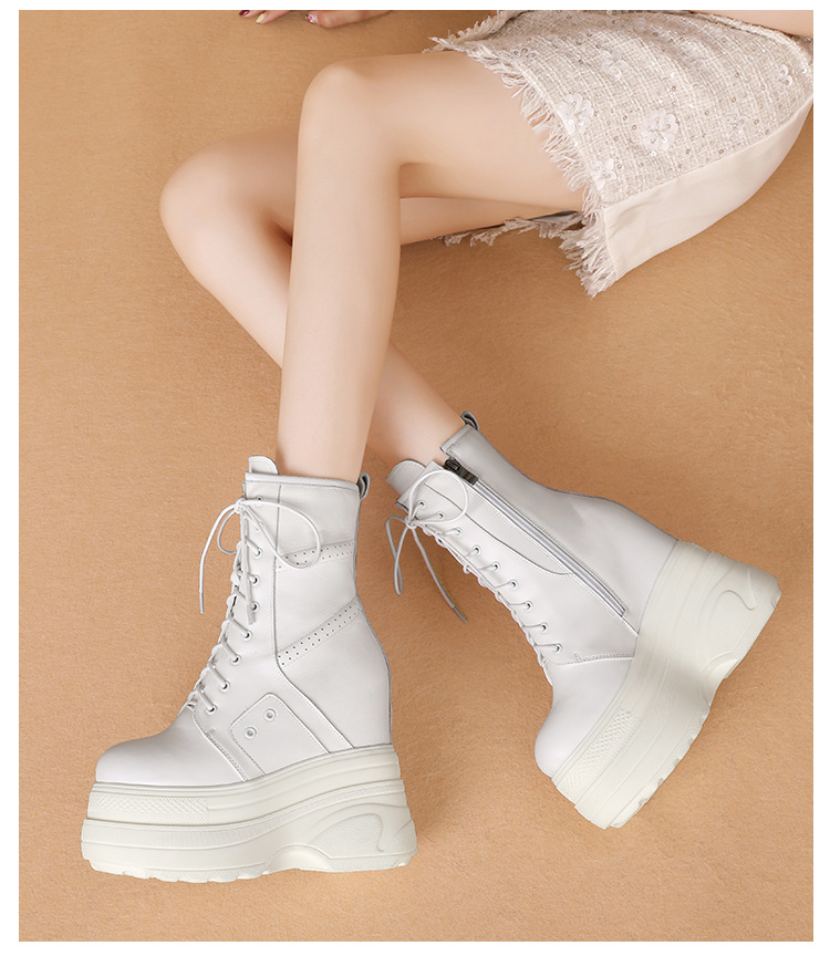 Boot nữ cổ thấp đế dày platform gót 14 cm phong cách Anh Quốc — Lót nhung đen chi tiết 6