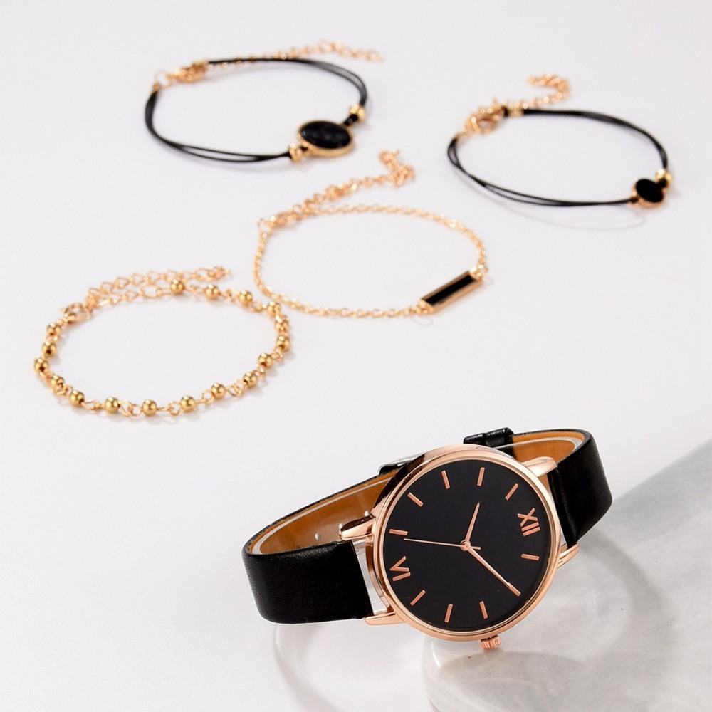 ins new minimalist watch set quartz watch trend pu strap ladies watch strap bracelet set_voghion.com