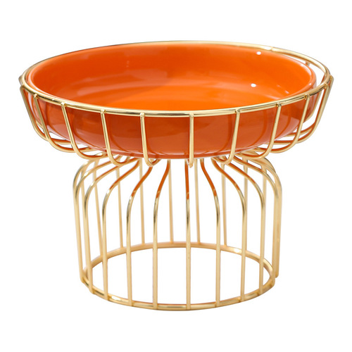 Amazon Ceramic Iron Rack Fruit Bowl Nordic Light Luxury Gold Iron Ceramic Snack Plate Cosmetics Storage Plate