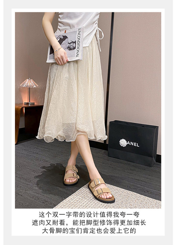 Dép sandal nữ quai ngang khóa đôi đế dày phong cách retro, mang ngoài trời — Màu Kaki, Màu trắng sữa, Màu đen chi tiết 16