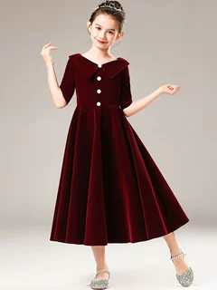 儿童礼服公主裙生日长袖绒布钢琴管弦乐演奏礼服女童合唱团演出服