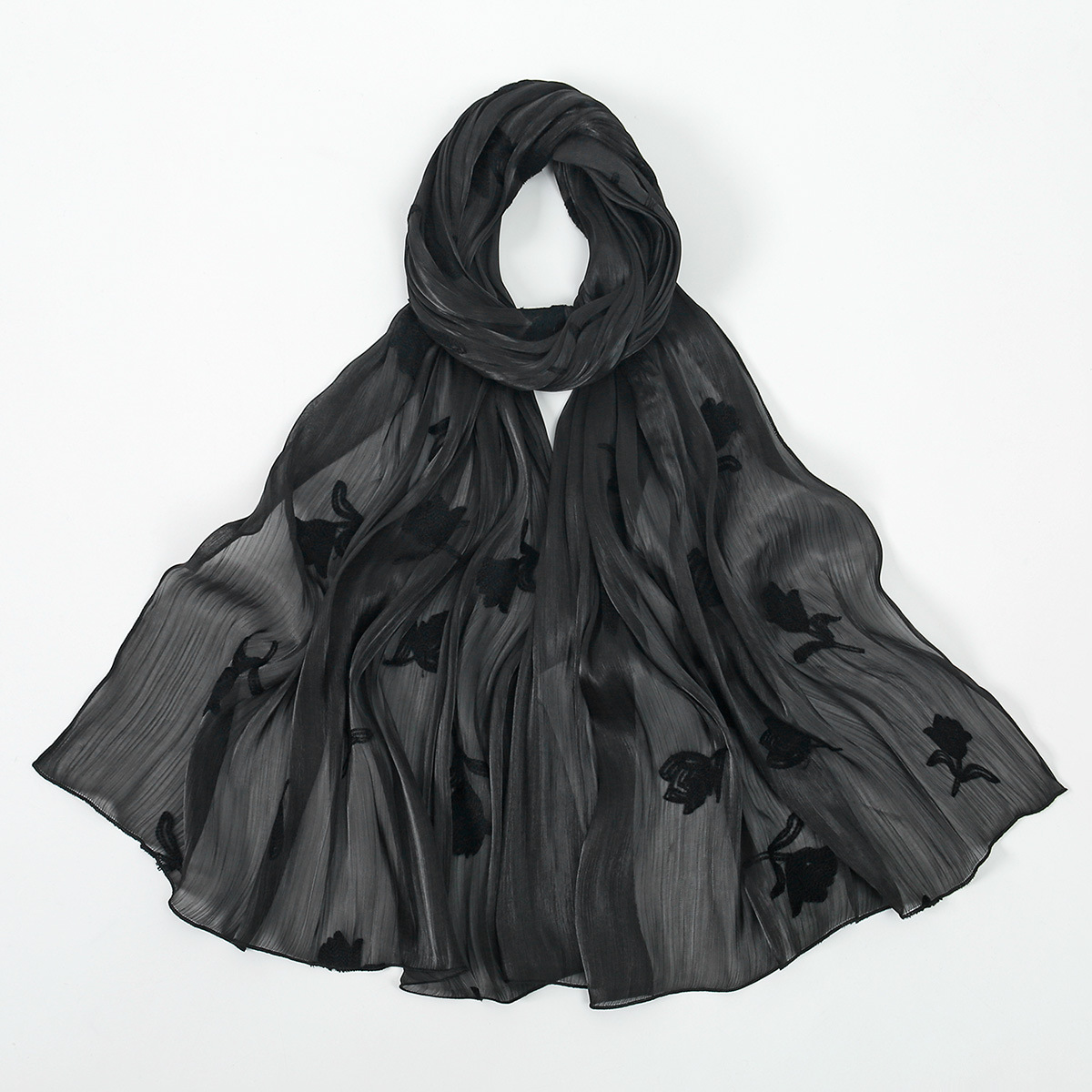Luxury Floral Embroidered Scarf – Versatile Beach Cover-Up & Sun Protection Shawl (180x70cm, 6 Elegant Colors, Polyester)_voghion.com