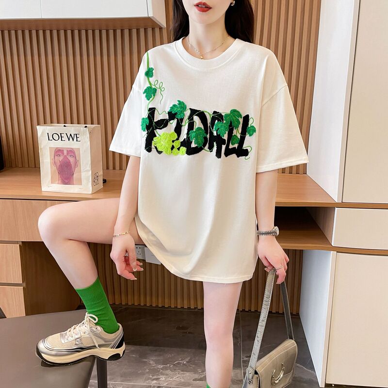 Cross-Border American Street Embroidery Design Short-Sleeved T-Shirt Women's Summer Trendy Brand New Versatile T-Shirt Loose Casual Top