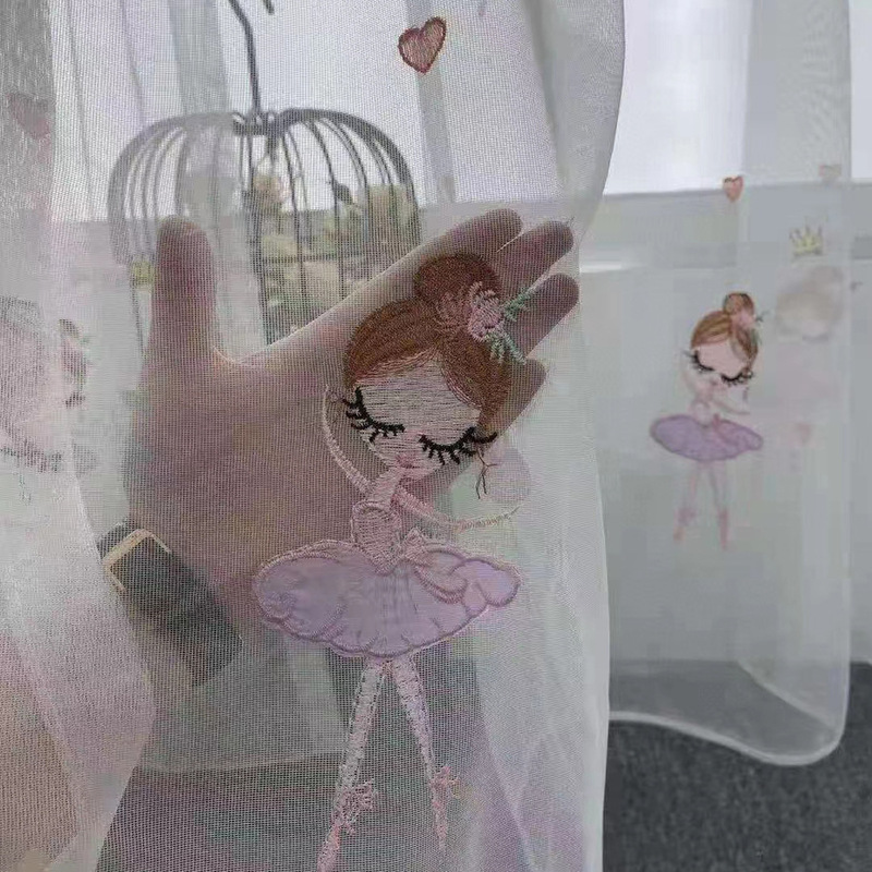 小さい清新な窓の紗が踊る女の子の刺繍の透明なカーテンの女の子の寝室の部屋のカーテンの逸品の刺繍の現代|undefined