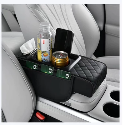 Z4P Car Armrest Box Pad Hei Pad small size 4-in -1 Car Tissue Box Storage Bag Water Cup Holder Multifunctional (Armrest box pad) - black
