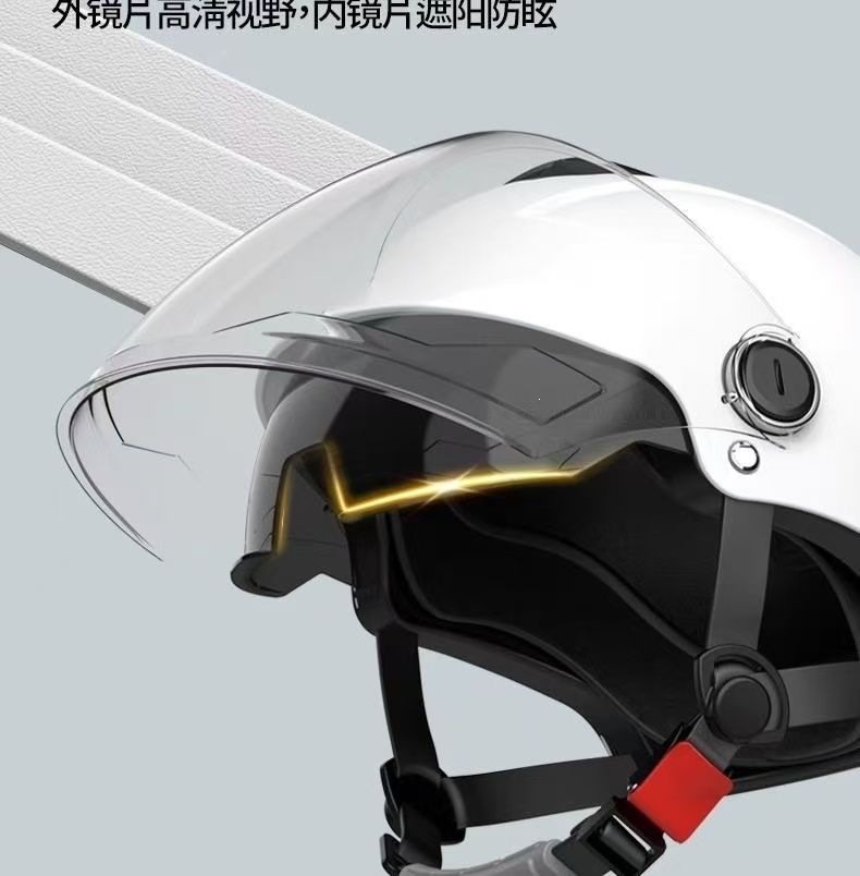 Durable dual-lens electric vehicle helmet, breathable unisex motorcycle half helmet, summer sun protection, all-season safety helmet