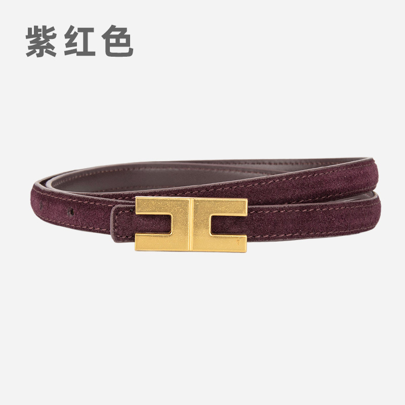 绒面磨砂真皮1.5cm女士腰带小众字母装饰牛仔裤带高级牛皮皮带女|undefined