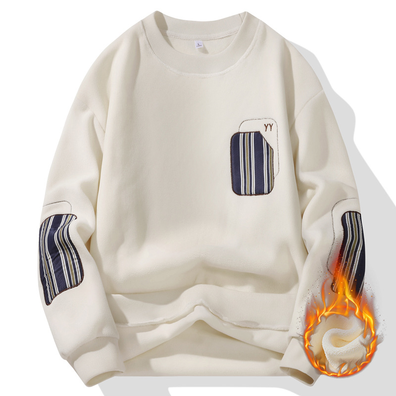 Fleece-Lined Sweatshirt Men, New Thickened Youth Warm Top, Winter Loose Base Shirt For Men_voghion.com