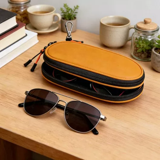 Cross-Border Amazon Double-Layer Zipper Popular Fabric Sunglasses Storage Bag, Pressure-Resistant Eyeglasses Case