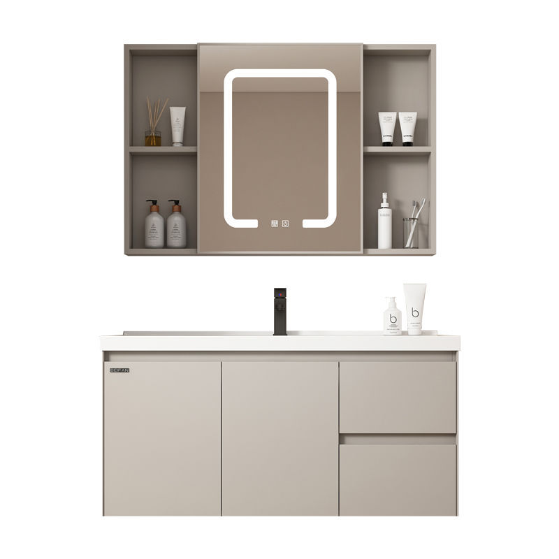 Combinación de gabinete de baño de aluminio espacial lavabo de baño mesa de lavado de cerámica integrada combinación de gabinete de lavabo