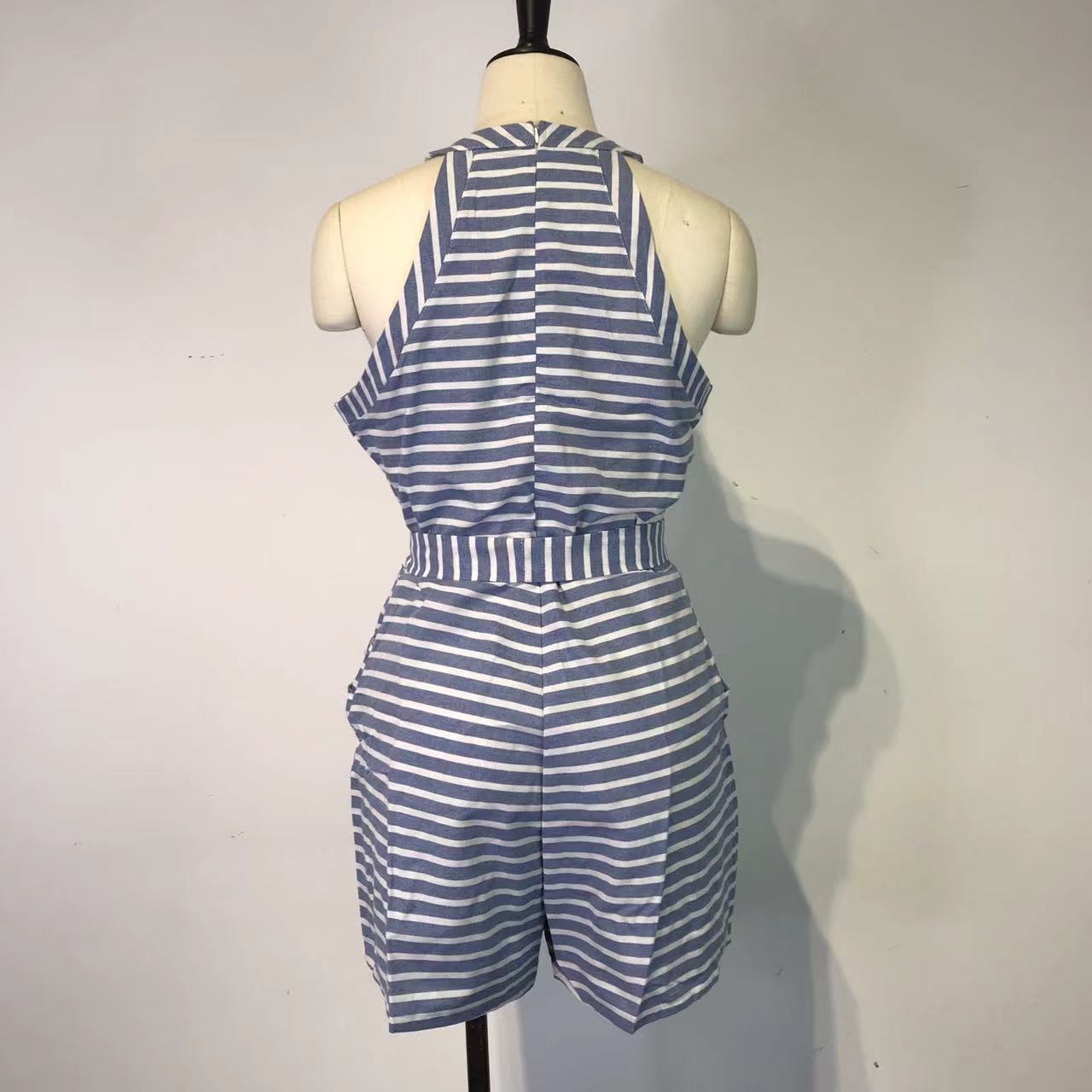 Jumpsuit Striped Strapless round Neck Zipper Casual Pants Summer