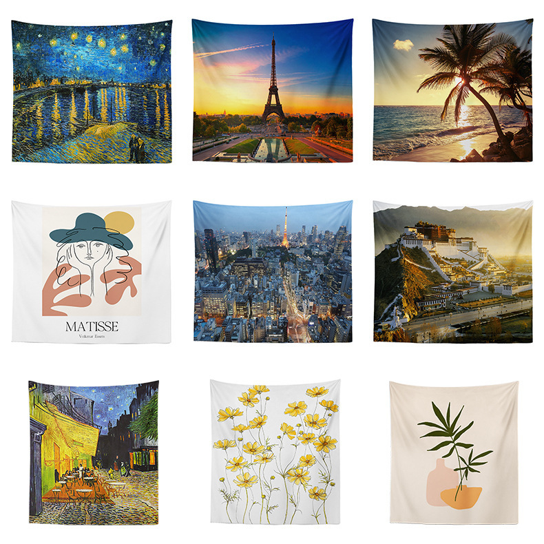 Export Export Shopee Amazon Background Cloth Scandinavian Scenery Abstract Painting Bedroom Decoration Hanging Cloth Drop Shipping