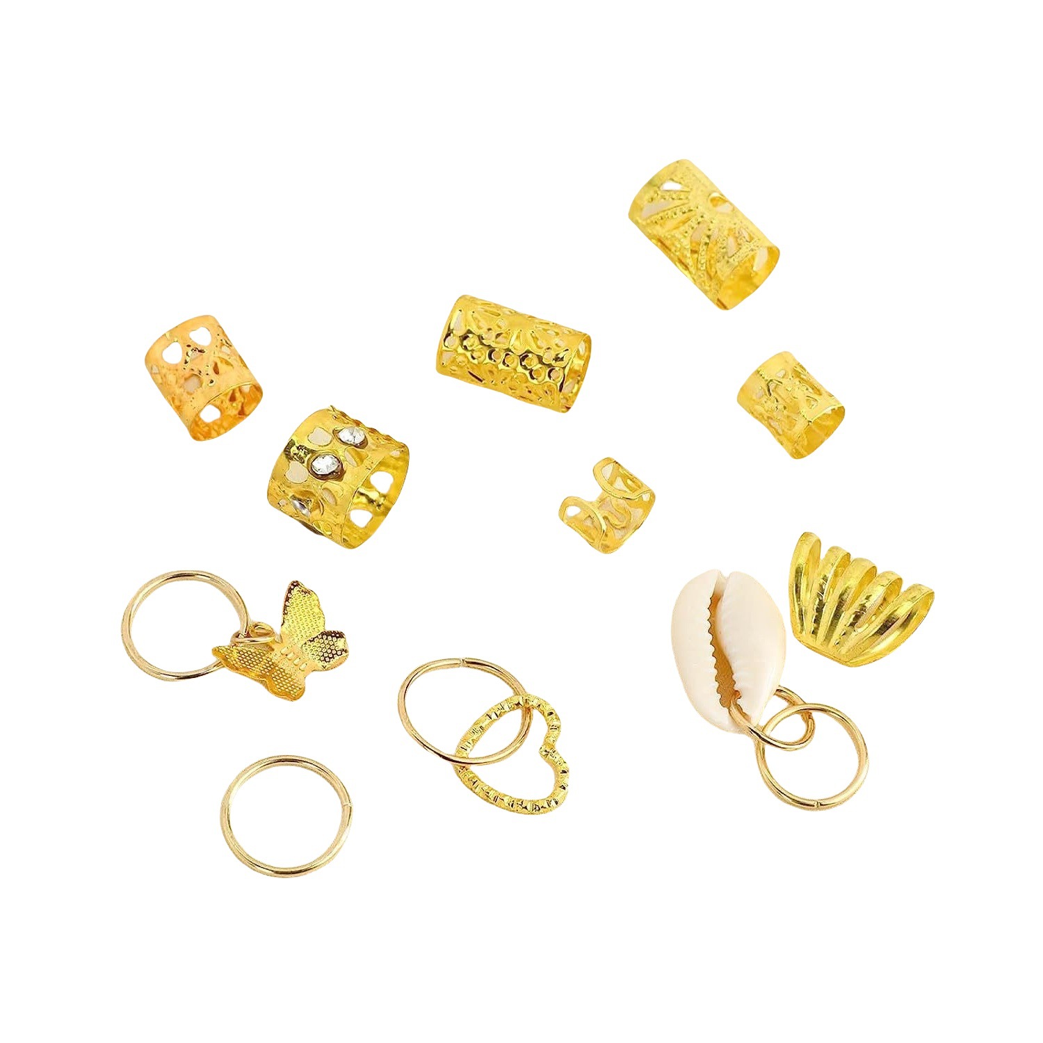 202 piezas DIY conjunto de trenzas de cabello damas trenzas cuentas trenzas anillo de cabello conchas de corazón mariposa joyas de cabello