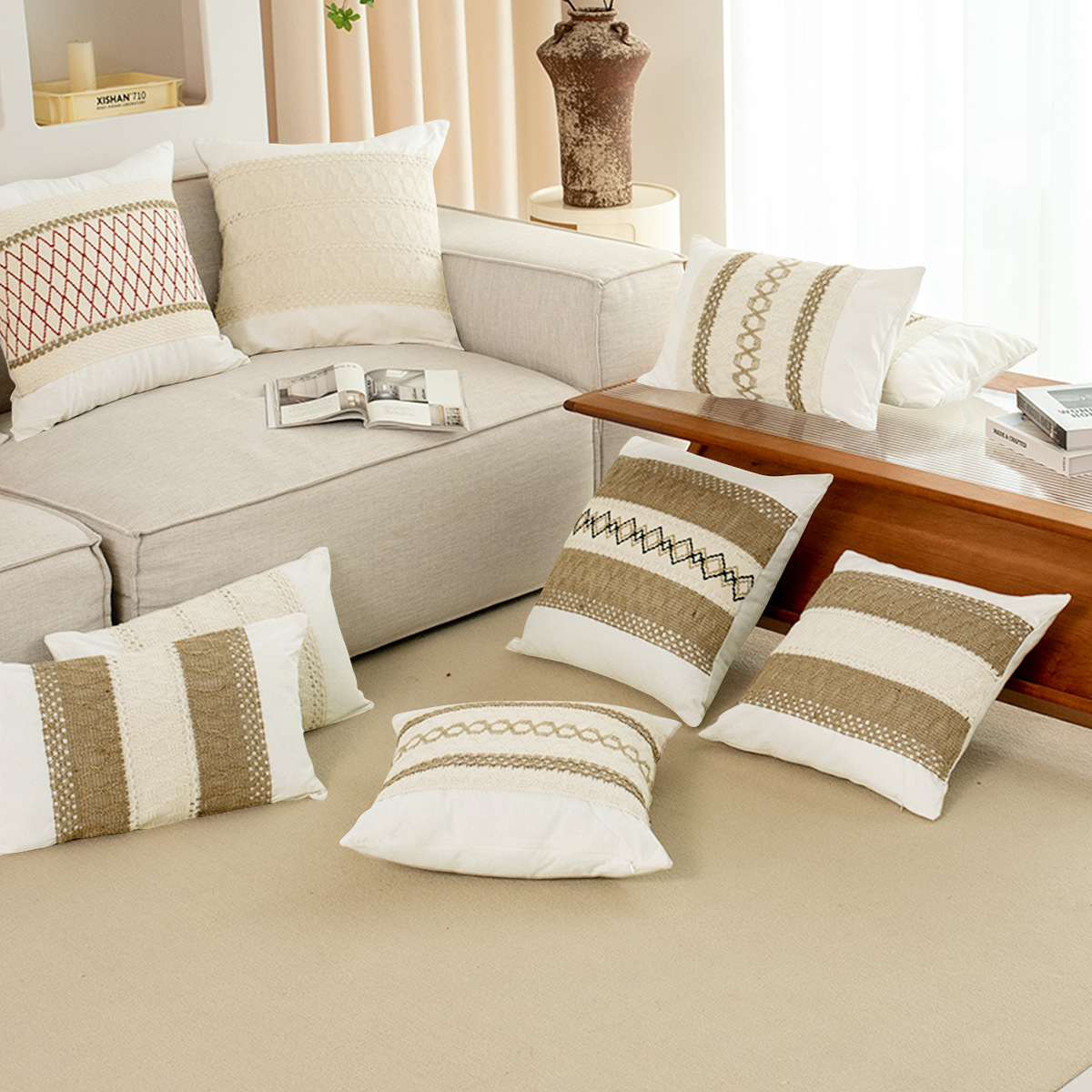 TEMU funda de almohada de imitación de lino transfronteriza sin núcleo 45x45 funda de sofá de oficina