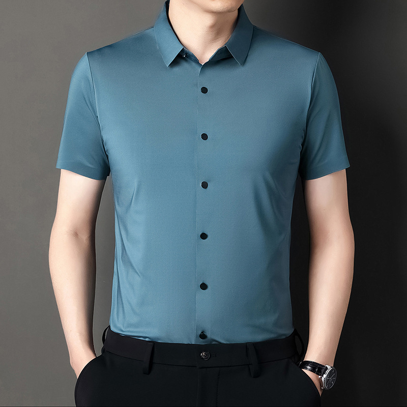 Summer silk men's breathable quick dry elastic shirt