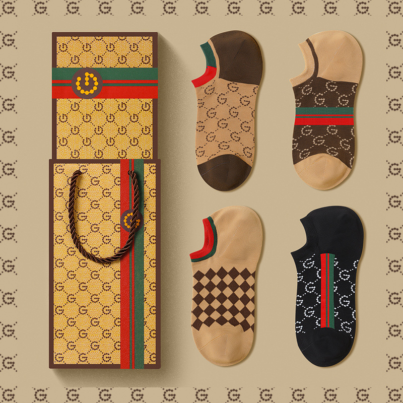 genuine goods GDAD Men's Invisible Cotton Socks Summer Printed Sports Trendy All-match Vintage Socks Boat Socks Gift Box