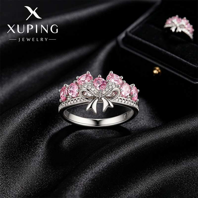 Xuping serie de arco dulce y suave anillo de aleación de cobre chapado blanco ligero anillo de lujo damas al por mayor