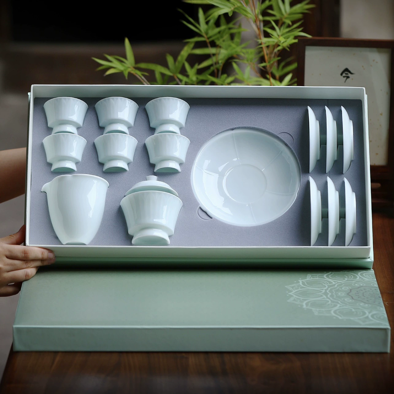 Чайный сервиз Song Hutian Kiln Shadow Celadon с цветной глазурью, имитация печи, китайский ретро-чайник с одной крышкой, шесть чашек, официальный чайник Chengli