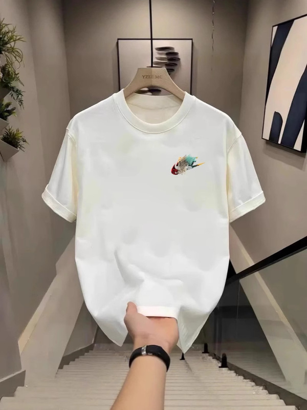 2025 夏ラウンドネックプリントルーズインファッション多用途 Tシャツヘビートレンディなブランドメンズピュアコットン半袖 Tシャツ|undefined
