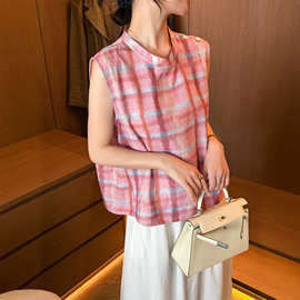 撞色格子晕染A字衬衫女欧洲站2026夏季新款欧货女装时尚娃娃衫潮