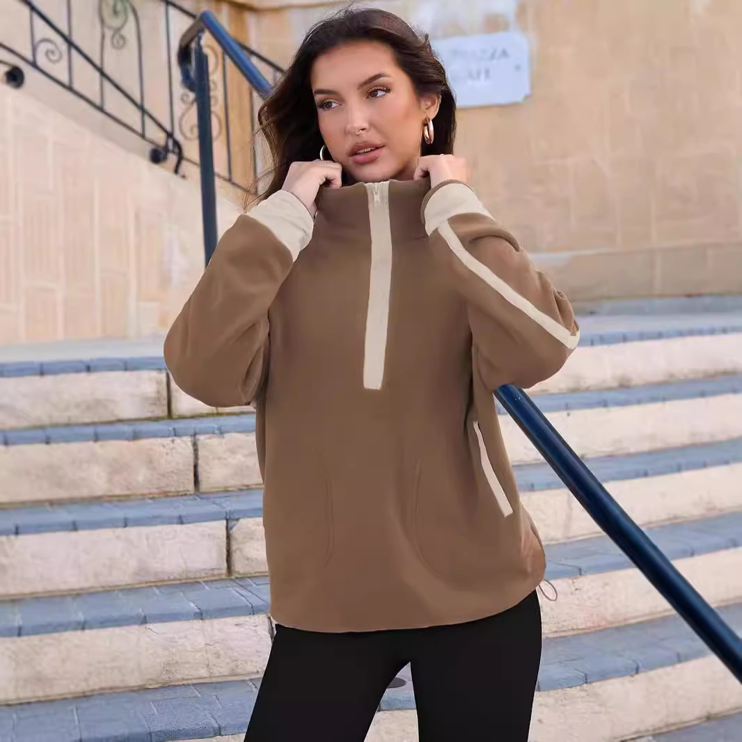 Amazon Women Zip Sweatshirt Hoodie Long Sleeve Collar Pullover Casual Colorblock Top with Pockets