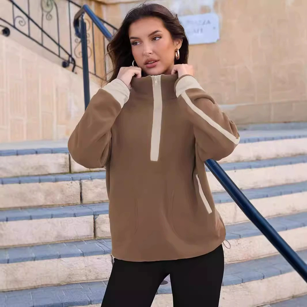 Amazon Женская толстовка на молнии толстовка с толстовкой с длинным рукавом с вертикальным вырезом пуловер повседневная цветная рубашка с карманами