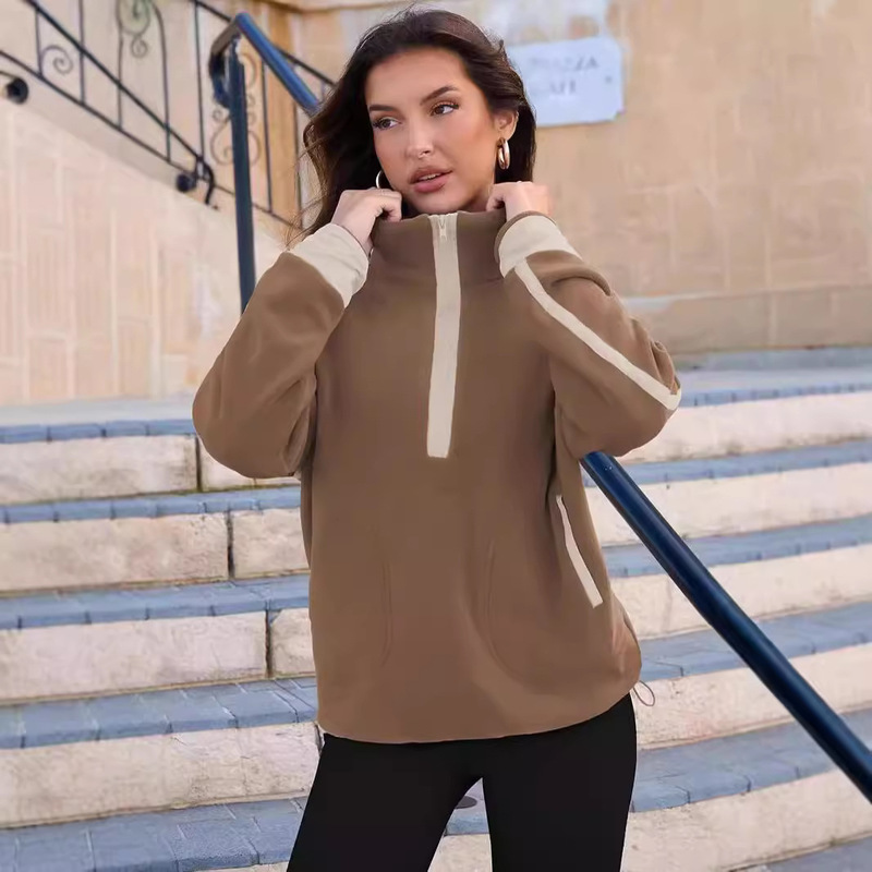 Amazon Women Zip Sweatshirt Hoodie Long Sleeve Collar Pullover Casual Colorblock Top with Pockets