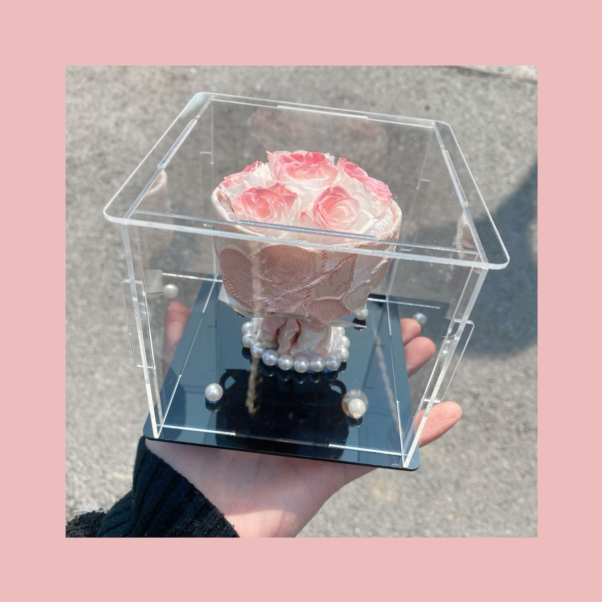 Flor eterna Rosa caja de regalo de acrílico de cumpleaños regalo de San Valentín decoración adornos