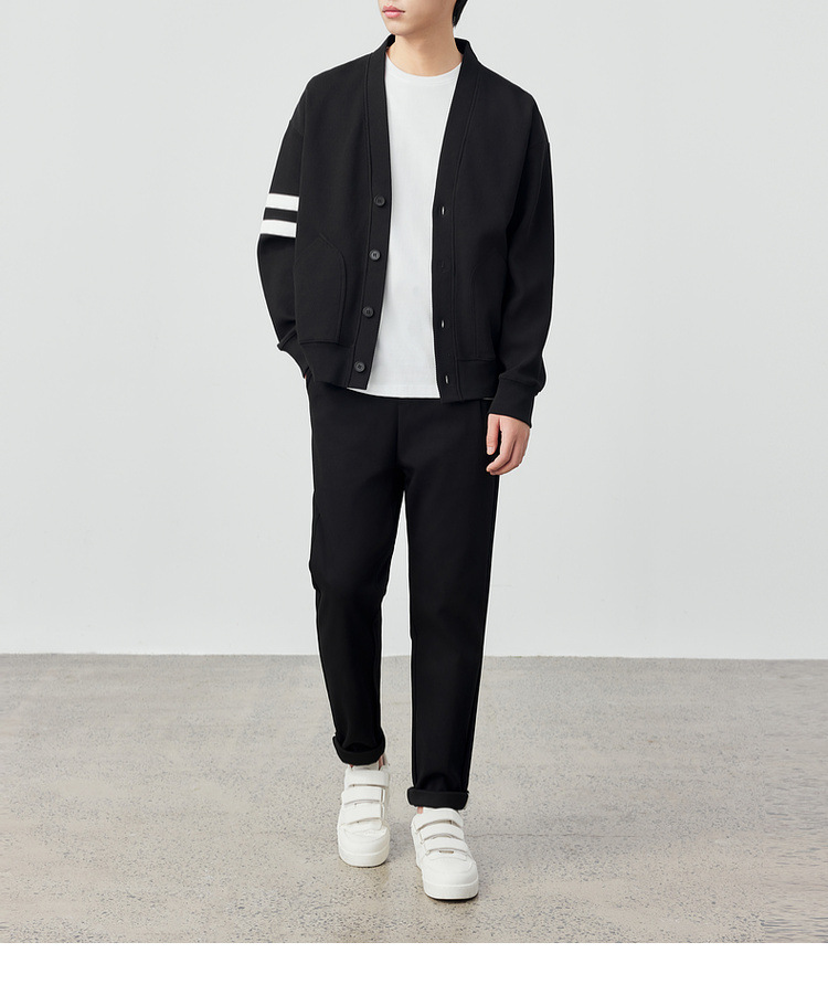 Áo khoác cardigan nam vải tuýt phối sọc tương phản kiểu mới — Màu đen chi tiết 17