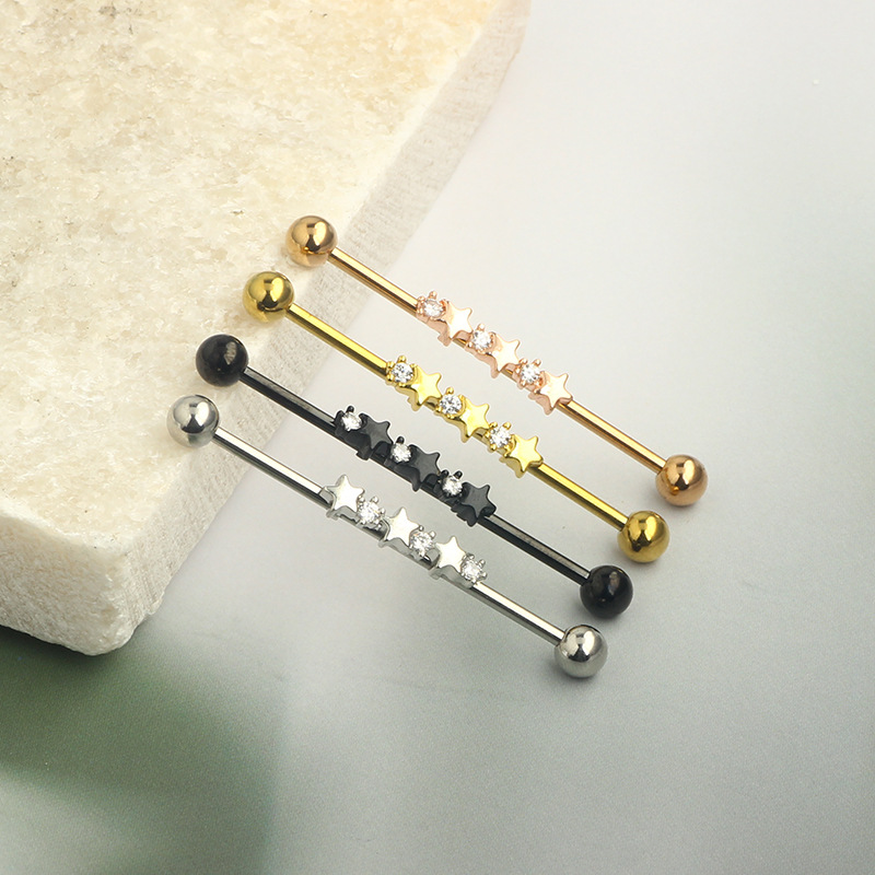 Stainless Steel Star Zircon Long Rod Industrial Stud Earring Punk Ear Bone Piercing Jewelry detail image 7