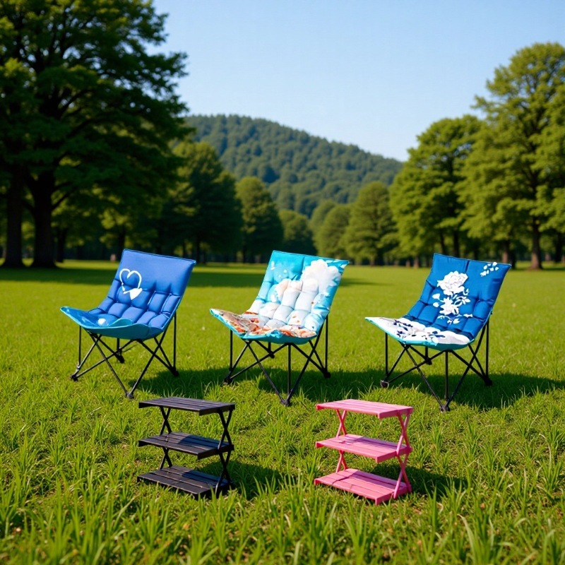 Cross-border Outdoor Camping Folding Egg Roll Table Kermit Chair suit Camping Portable Trolley All-suit