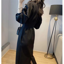 黑色長款衛衣連衣裙女秋季氣質收腰開叉包臀裙子2022新款歐洲站潮