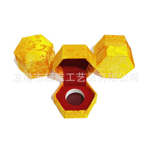 Yellow Hexagonal Brocade Box Anya Cow Yellow Pill Packaging Box Chinese Medicine Pill Box Hexagonal Gift Box Spring Flip Gift Box