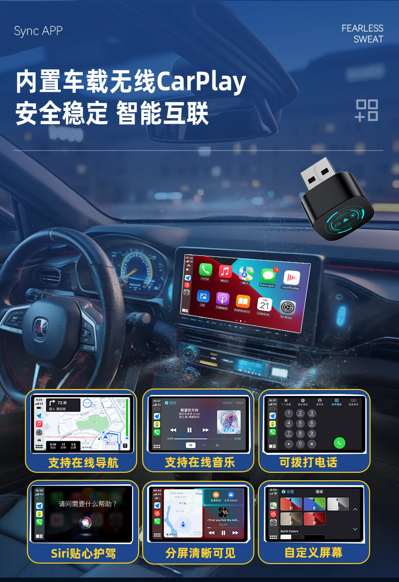 Cross-Border Four-In-One Wireless Carplay Box, Smart Car-Machine Interconnection, Screen Mirroring, Carplay Box