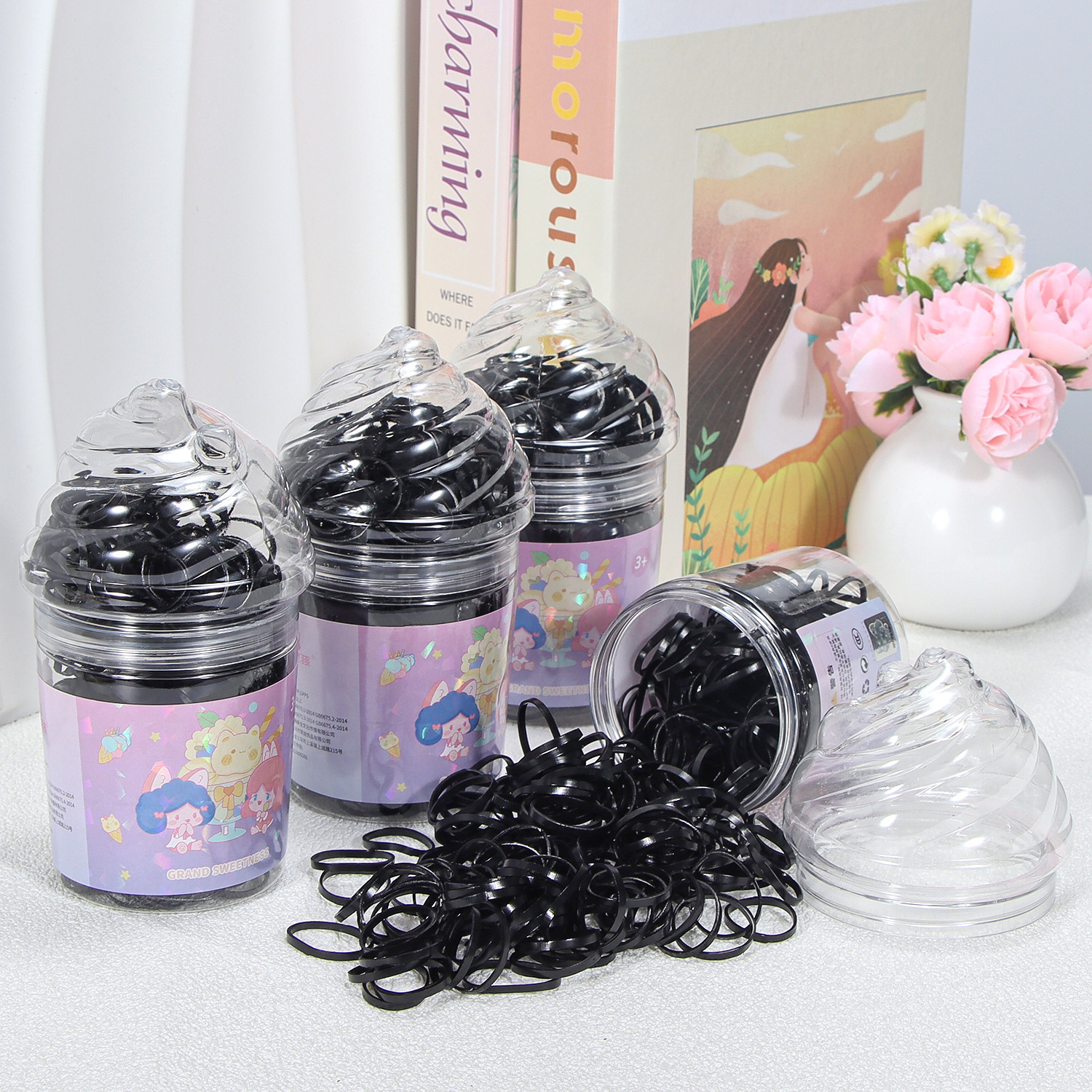 Banda de goma negra para niños, alto valor elástico, duradero, lazo para el cabello, no daña el cabello, anillo para el cabello de goma, accesorios para la cuerda para la cabeza, puesto