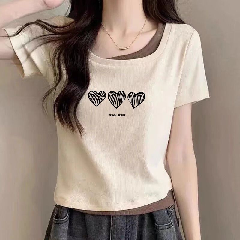 100% Pure Cotton Plus-Size Women's T-Shirt Short Sleeve 2026 New Fashion Versatile Slim-Fit Top Trendy