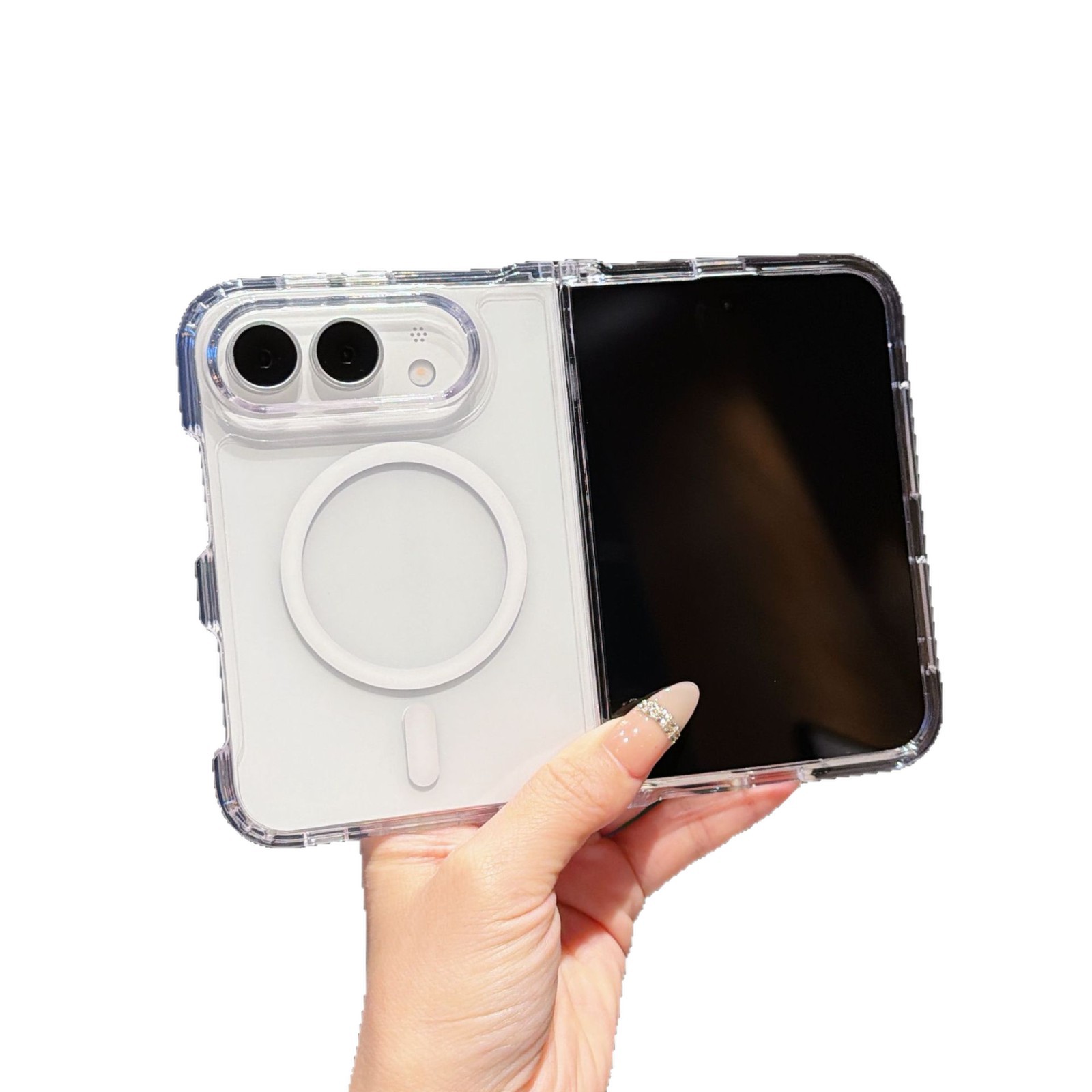 Funda Plegable con Tapa para Celular iPhone Duo, Acrílico, Absorción Magnética, Anti-caídas